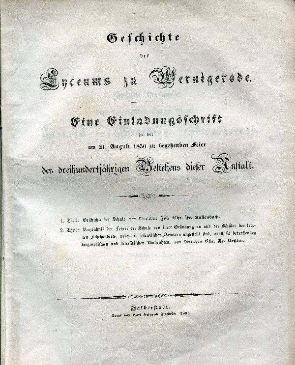 Buch Geschichte des Lyceums zu Wernigerode (Schloß Wernigerode GmbH RR-F)
