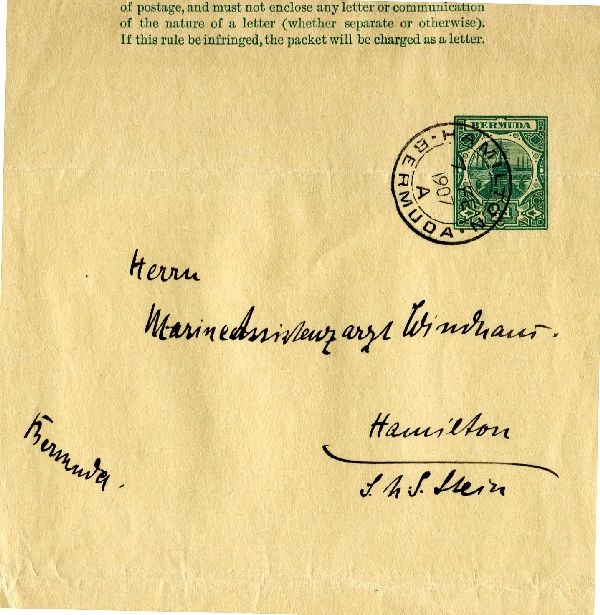 Umschlag adressiert an Herrn Marineassistenzarzt Wind an ?, Hamilton/Bermuda (Schloß Wernigerode GmbH RR-F)