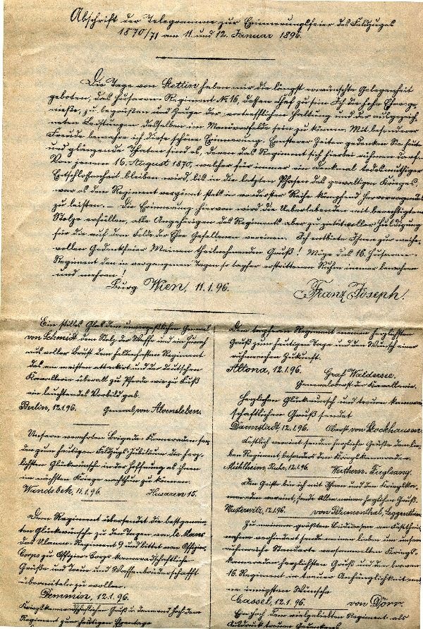Abschrift des Telegramms zur Erinnerungsfeier des Feldzuges 1870/71 (Schloß Wernigerode GmbH RR-F)