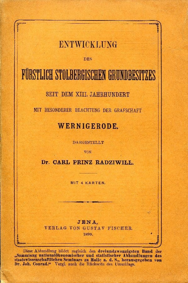 Buch Entwicklung des Fürstl Stolb. Grundbesitzes (Schloß Wernigerode GmbH RR-F)