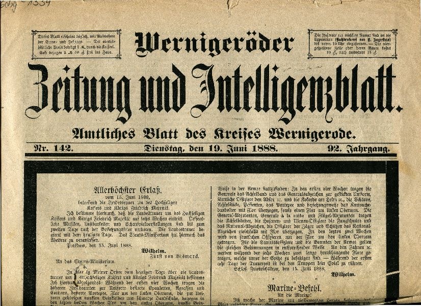 Wernigeröder Zeitung u. Intelligenzblatt Nr. 142 (Schloß Wernigerode GmbH RR-F)