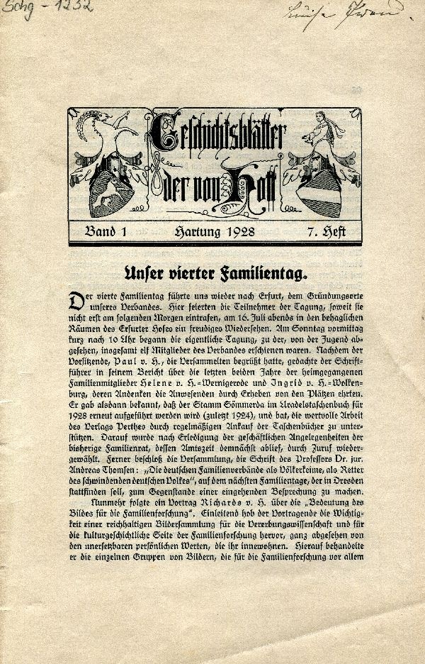 "Geschichtsblätter der von Hoff" Band 1, 7. Heft (Schloß Wernigerode GmbH RR-F)