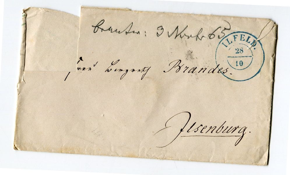 Briefumschlag adressiert an Frau Bergrath Brandes Ilsenburg, Ilfeld (Schloß Wernigerode GmbH RR-F)