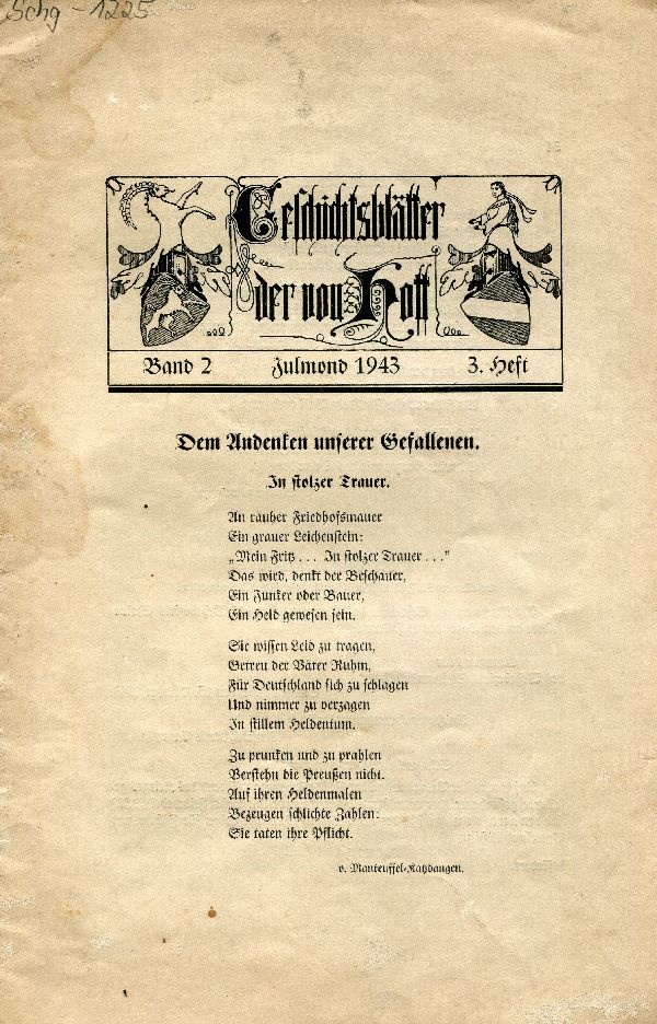 "Geschichtsblätter der von Hoff" Band 2, 3. Heft (Schloß Wernigerode GmbH RR-F)