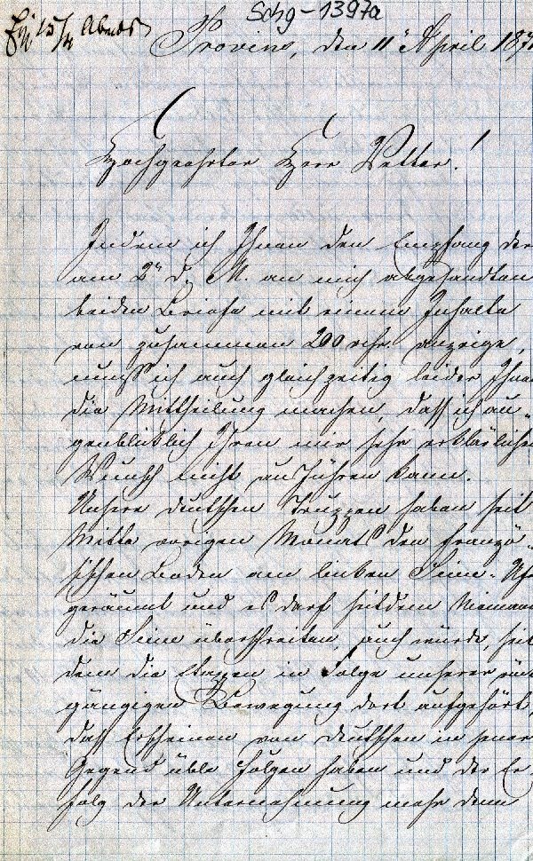 Brief: Provinz 11. April 1871, Vetter Wolf an Bergrath Brandes (Schloß Wernigerode GmbH RR-F)