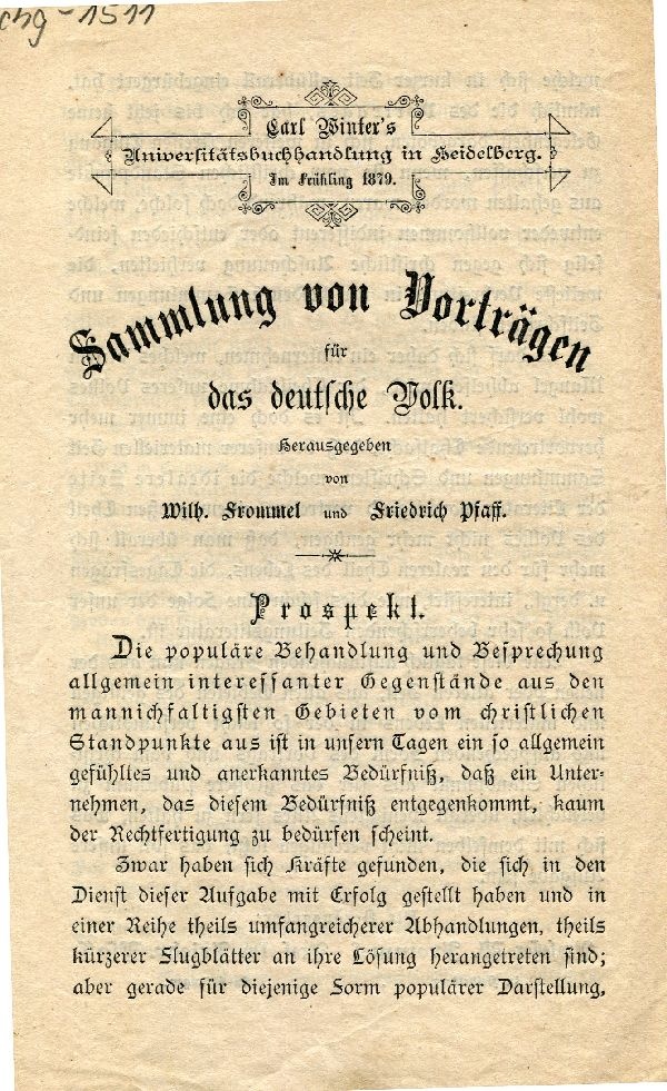 Gedrucktes Blatt "Sammlung von Vorträgen für das deutsche Volk... (Schloß Wernigerode GmbH RR-F)