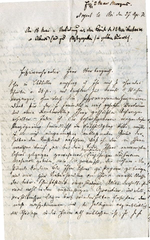 Brief: Nogent le Roi 27. April 1871, P. Nethe an Oberbergrath Brandes (Schloß Wernigerode GmbH RR-F)