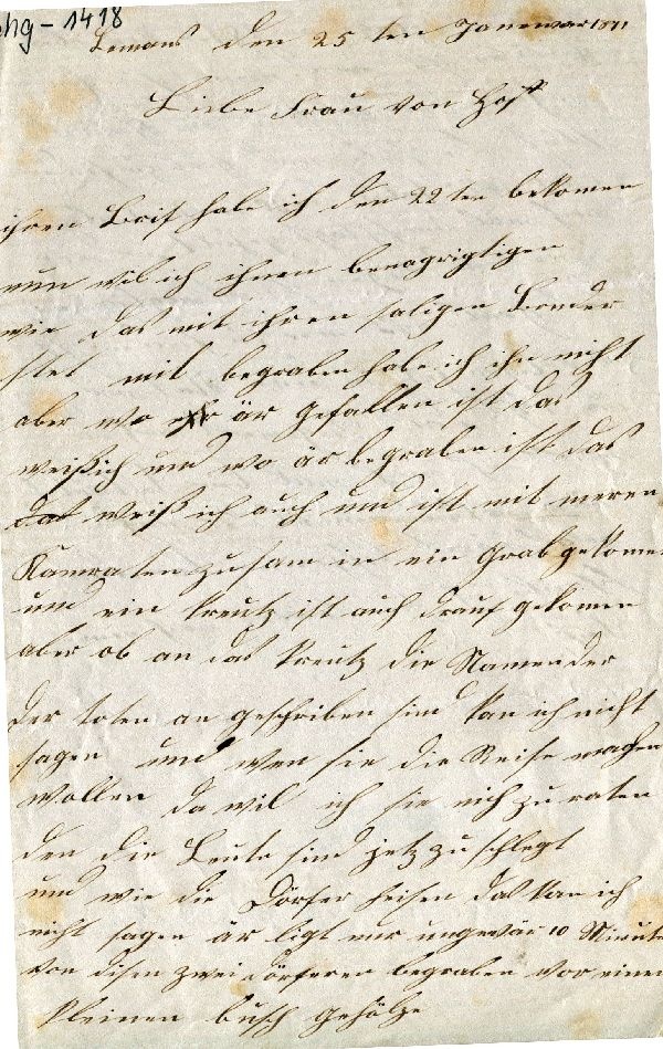 Brief: le Mans d. 25. Jan. 1871, ohne Unterschrift an Frau von Hoff (Schloß Wernigerode GmbH RR-F)