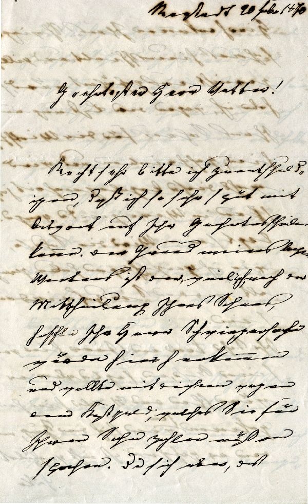 Brief: Rastadt 20. Febr. 1870, ... an seinen Vetter (Brandes) (Schloß Wernigerode GmbH RR-F)