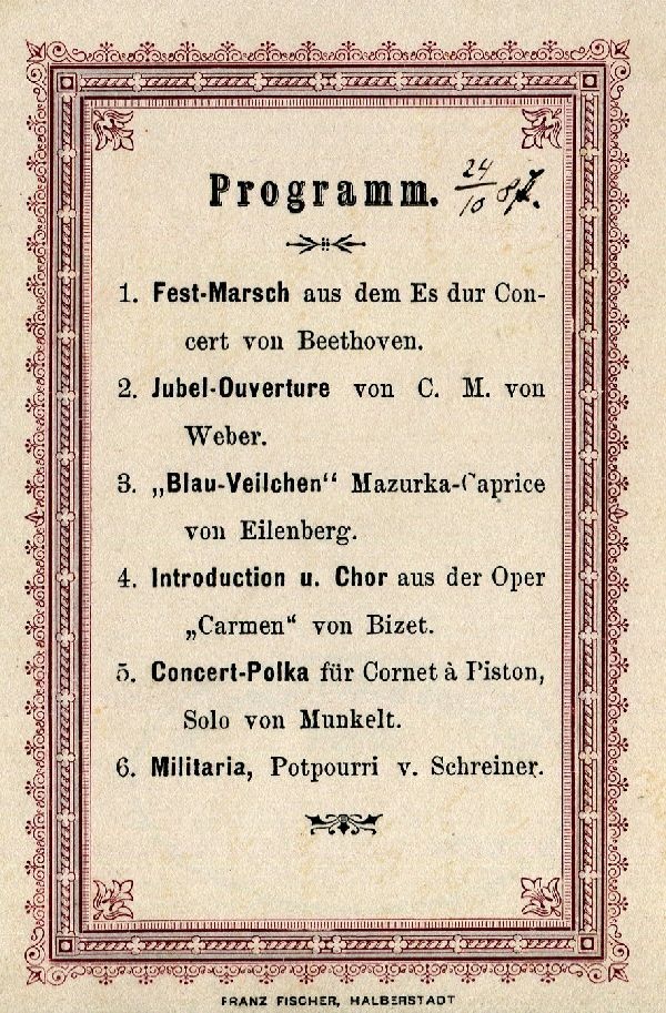 Programm (24.10.1887) Musikfolge (Schloß Wernigerode GmbH RR-F)