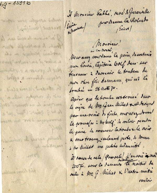 Brief: Ilsenburg 26/4 71, Bergrath Brandes an Pfarrer in Juranville - franz. Fassung (Schloß Wernigerode GmbH RR-F)
