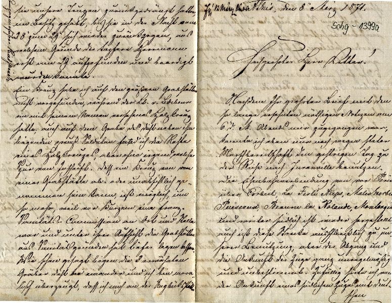 Brief: 08. März 1871, Vetter Wolf an Bergrath Brandes (Schloß Wernigerode GmbH RR-F)