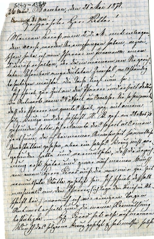 Brief: Bourbau, d. 21. Mai 1871, Wolf an seinen Vetter (Bergrath Brandes) (Schloß Wernigerode GmbH RR-F)