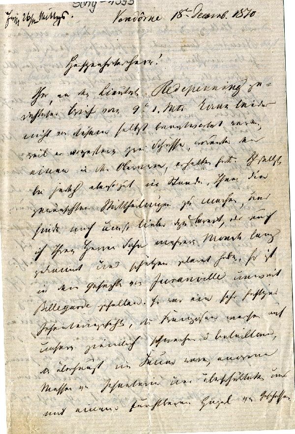 Brief: Veudame 18. Dez. 1870, gez.: Rindfleisch (Schloß Wernigerode GmbH RR-F)