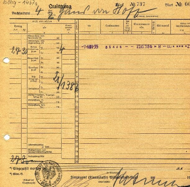 Steuerquittungen für die Jahre 1935/1936, Rittmeister a. D. Hans von Hoff (Schloß Wernigerode GmbH RR-F)