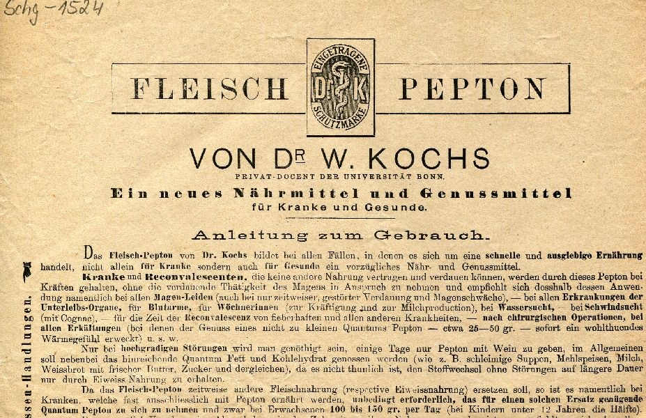 Werbedruck: Fleisch Pepton von Dr. W. Kochs, Ein neues Naturmittel u. Genussmittel für ... (Schloß Wernigerode GmbH RR-F)