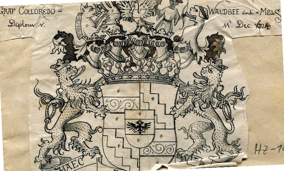 Graf Colloredo-Waldsee und Mels Diplom v. 11. Dez. 1624, Wappenschild von bekrönten ... (Schloß Wernigerode GmbH RR-F)