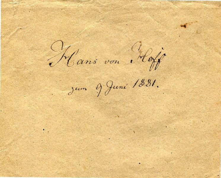 Briefumschlag: Hans von Hoff, Inhalt: Schenkungsbrief von Brandes an seinen Enkel Hans v. Hoff (Schloß Wernigerode GmbH RR-F)