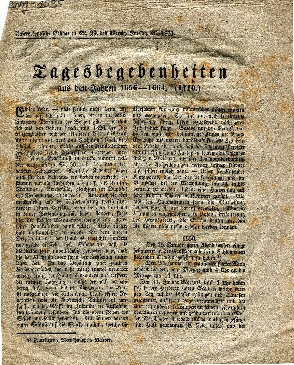 Außerordentliche Beilage zu St. 29 des Wernigeröder Intelligenzblatt 1833, Tagesbegebenheiten ... (Schloß Wernigerode GmbH RR-F)
