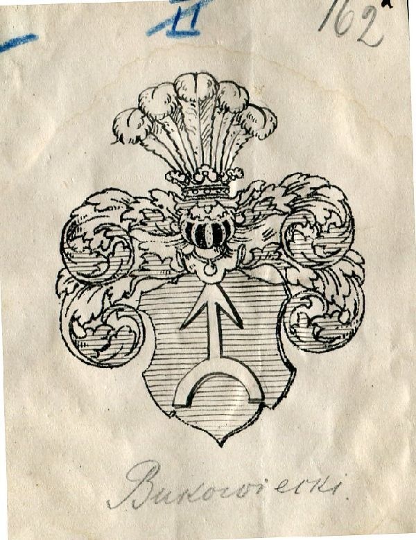 Bunowicki, Wappenschild mit Pfeil, Helmzier mit Federn (Schloß Wernigerode GmbH RR-F)