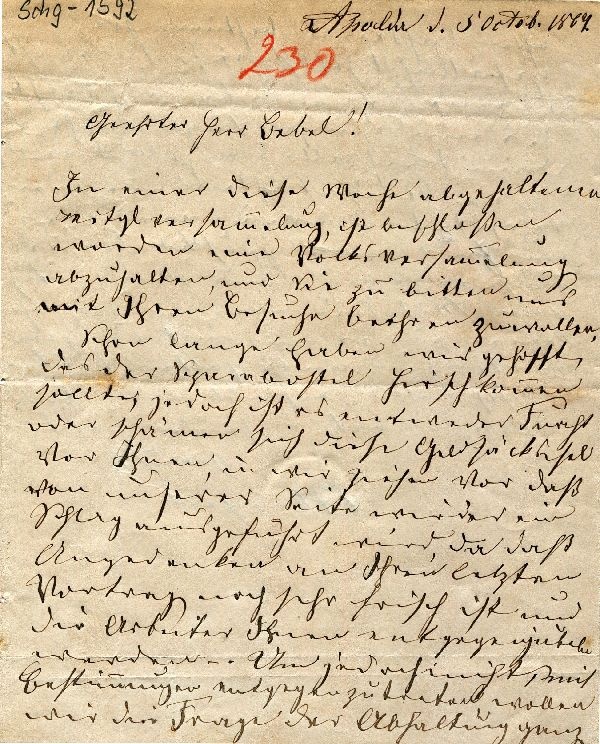 Apolda 5. Okt.1867 Reichelt an Bebel (Schloß Wernigerode GmbH RR-F)