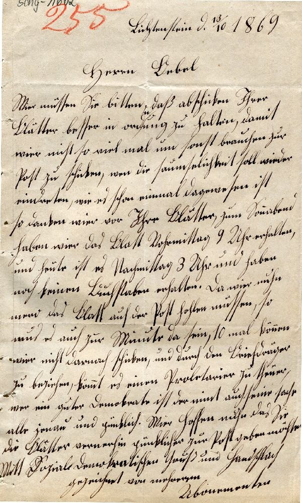 Lichtenstein 13.Okt.1869 Abonenten an Bebel (Schloß Wernigerode GmbH RR-F)