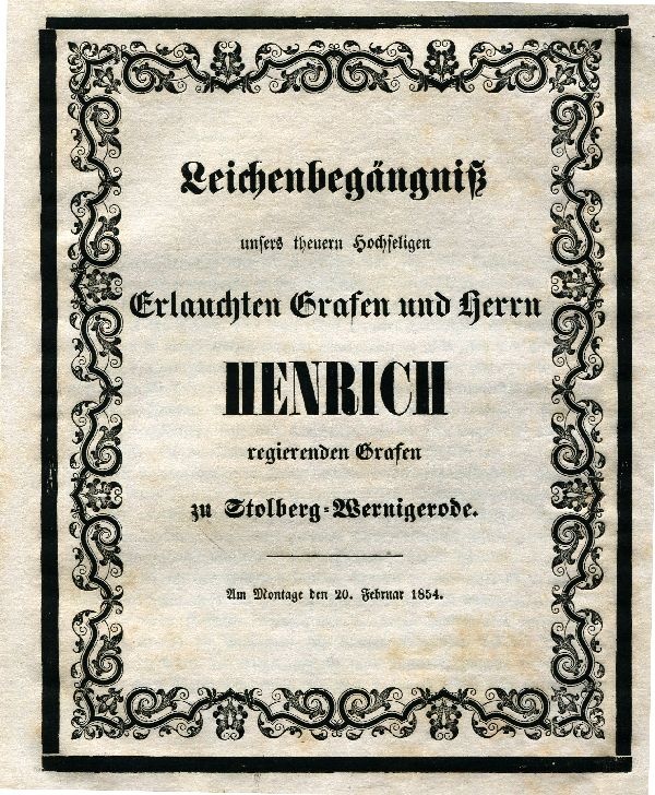 Leichenpredigt Graf Henrich (Schloß Wernigerode GmbH RR-F)