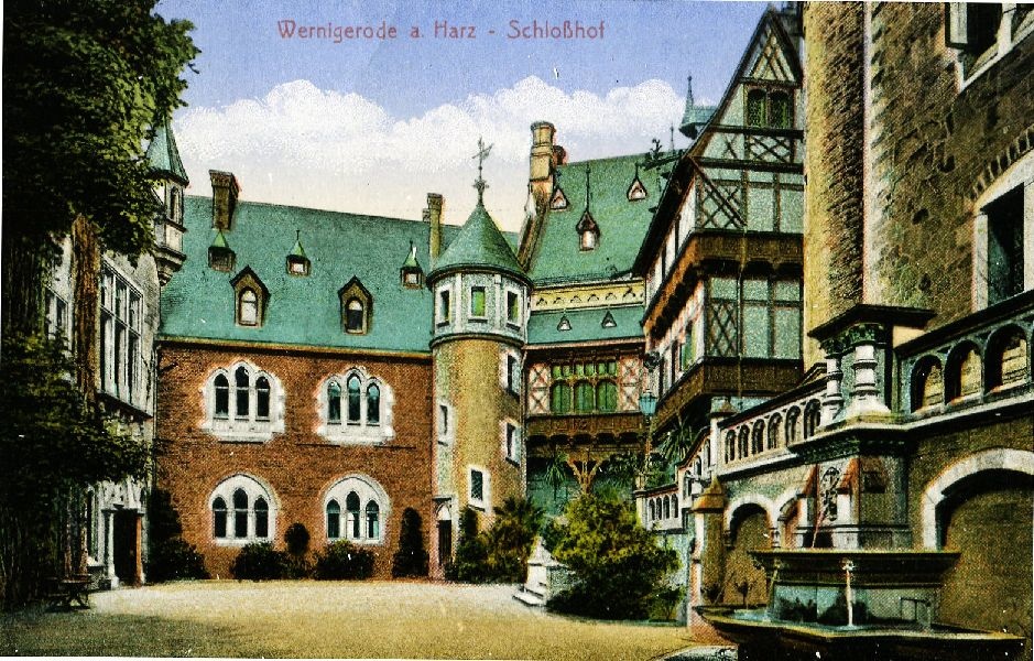 Postkarte:Schloßinnenhof mit Hofstubenbau u. Neorenaissance (Schloß Wernigerode GmbH RR-F)