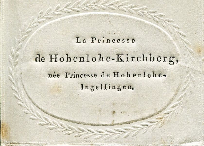 Visitenkarte der Prinzessin von Hohenlohe-Kirchberg (Schloß Wernigerode GmbH RR-F)
