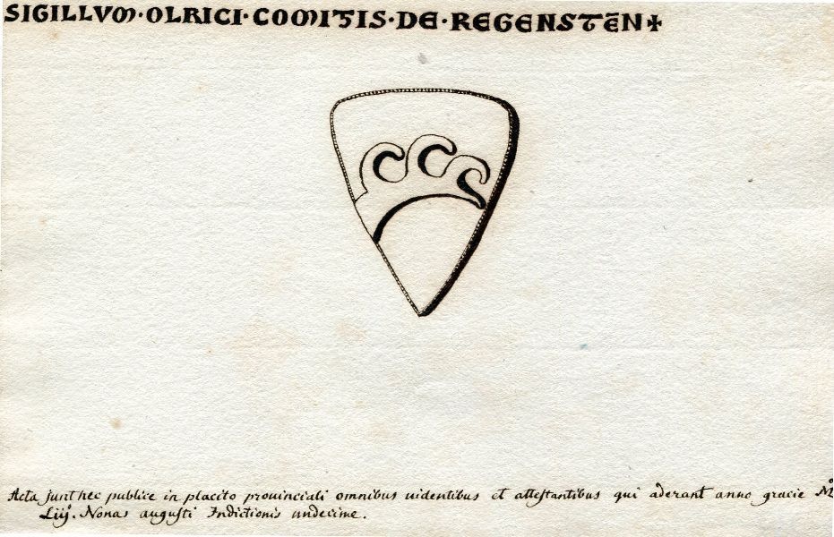 Handzeichnung: Siegel des Grafen OLRICI von Regenstein, Dreiecksschild mit Geweihende (Schloß Wernigerode GmbH RR-F)