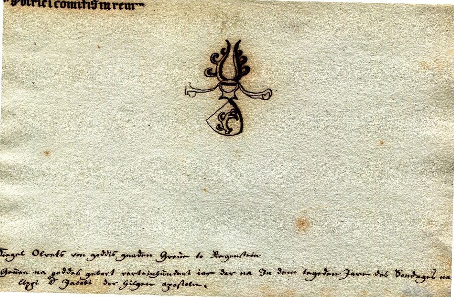 Handzeichnung: Siegel des Grafen von Regenstein, spitz zulaufendes Schild mit Geweihstange ... (Schloß Wernigerode GmbH RR-F)