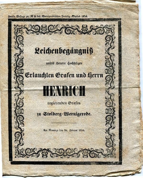 Leichenbegräbnis Graf Henrich (Schloß Wernigerode GmbH RR-F)