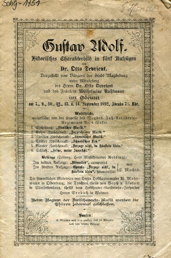 Gustav Adolf, Historisches Charakterbild in fünf Aufzügen von Dr. Otto Devrient (1892) (Schloß Wernigerode GmbH RR-F)