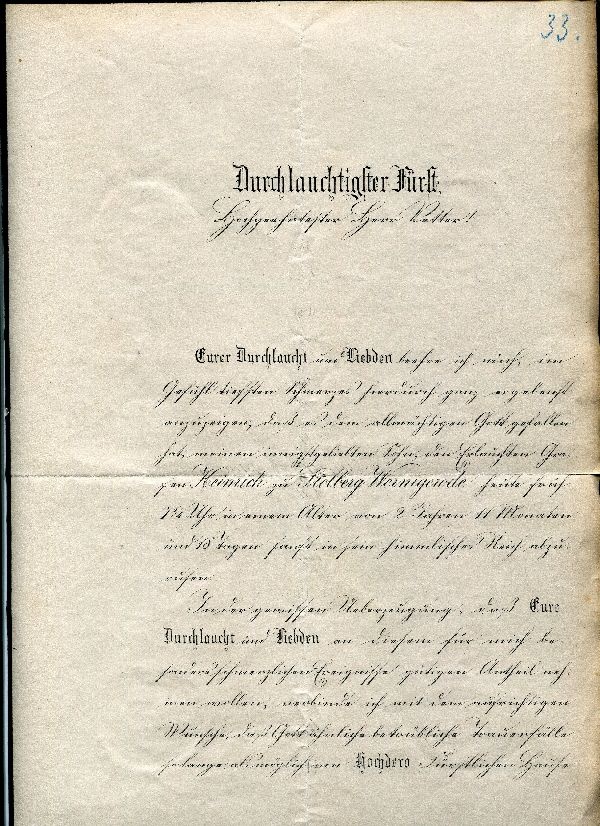 Trauerbrief, den Tod des Sohnes Heinrich betreffend (Schloß Wernigerode GmbH RR-F)