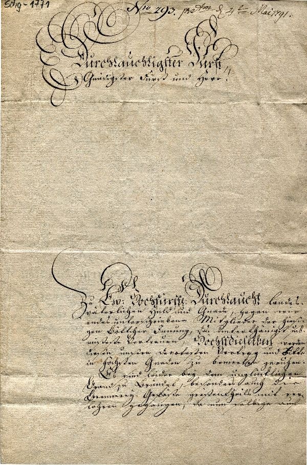 Eingabe der Böttcher Innung von Bernburg (Bernburg 1791, an Friedrich Albrecht Fürst von Anhalt-Berburg) (Schloß Wernigerode GmbH RR-F)