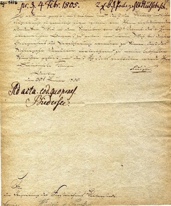 Brief der Königin Luise vom 30. Januar 1805 (Schloß Wernigerode GmbH RR-F)