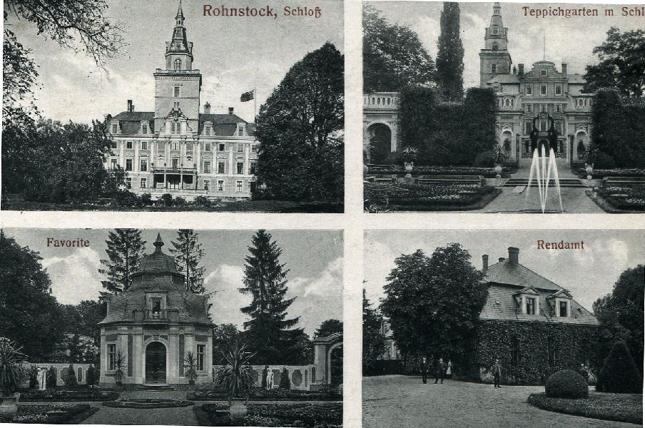 Postkarte, Schloß Rohnstock, Teppichgarten mit Schloß, Favorite, Rentamt (Schloß Wernigerode GmbH RR-F)