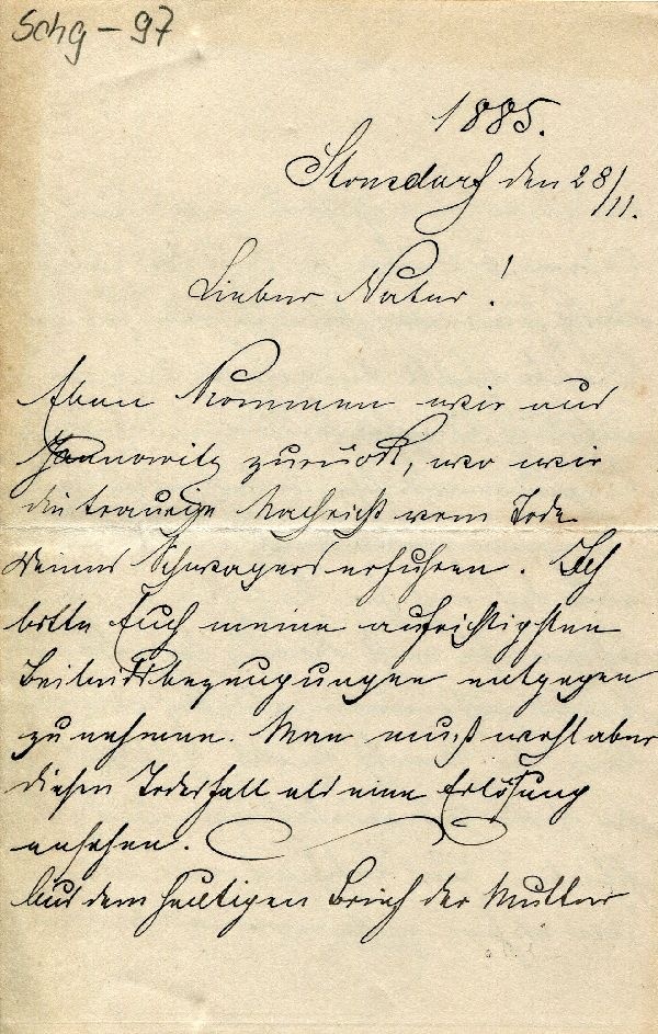 Stonsdorf 28.11.1885 Heini (Heinz?) an Vater (Schloß Wernigerode GmbH RR-F)