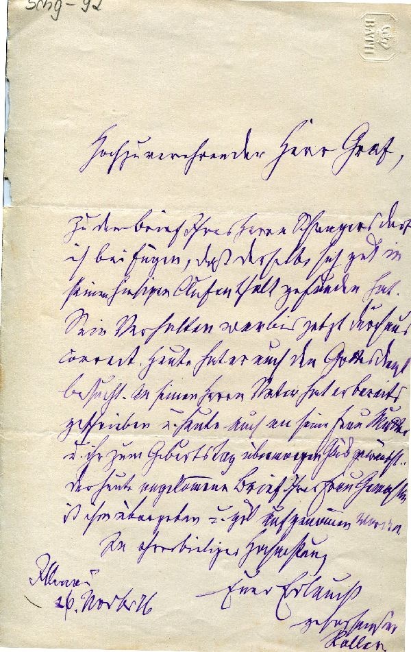 26. Nov. 1876 Rollen an Herr Grafen (Schloß Wernigerode GmbH RR-F)