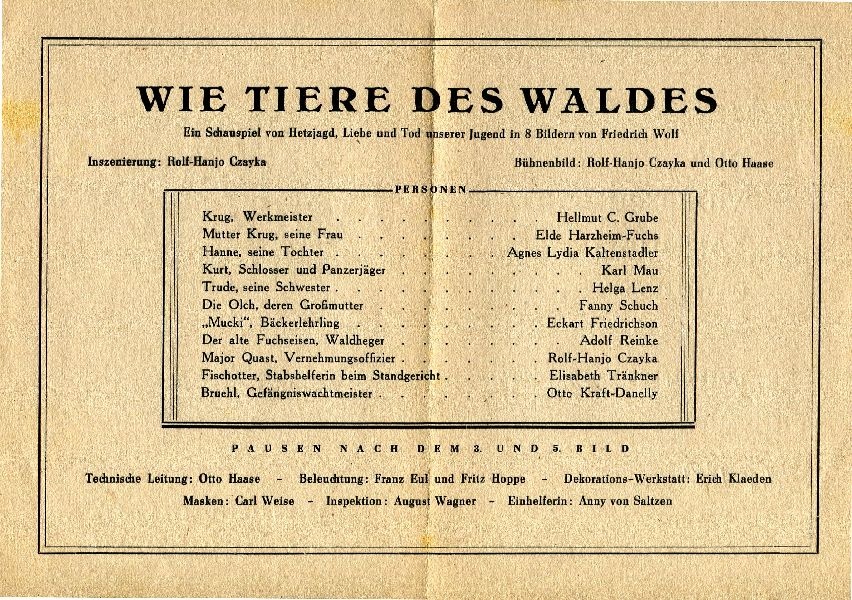 Stadteater Wernigerode, Winterspielzeit 1948/49 "Wie die Tiere des Waldes" (Schloß Wernigerode GmbH RR-F)