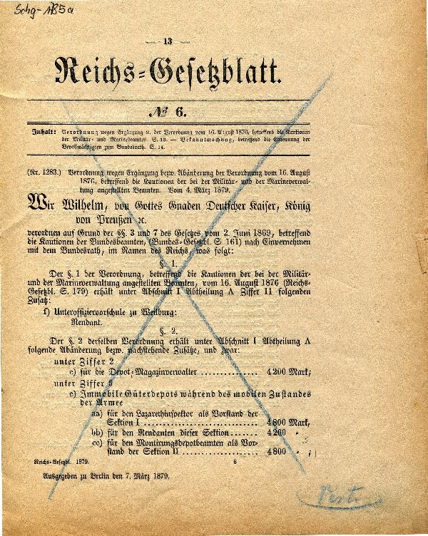 Reichsgesetzblatt No. 6 (Schloß Wernigerode GmbH RR-F)