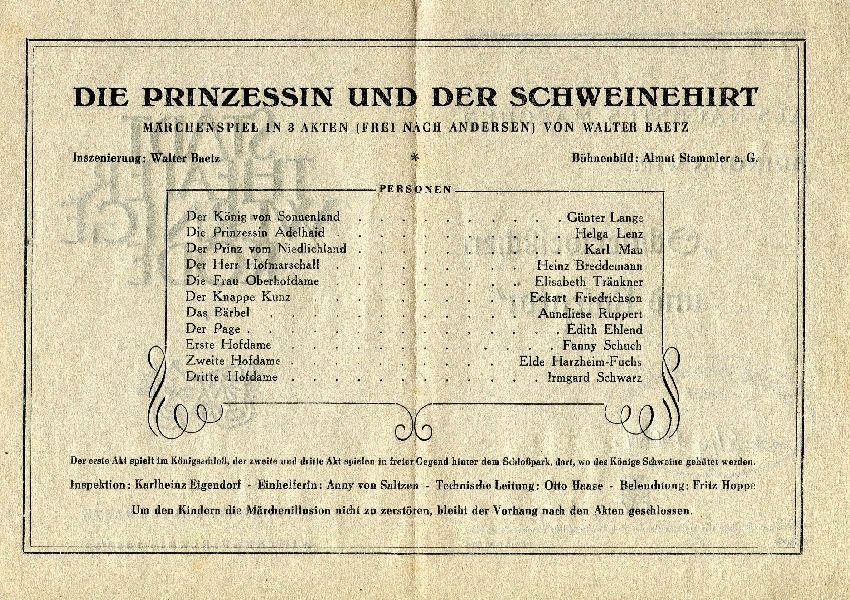 Stadttheater Wernigerode Programm "Die Prinzessin und der Schweinehirt" Winter 1948/49 (Schloß Wernigerode GmbH RR-F)