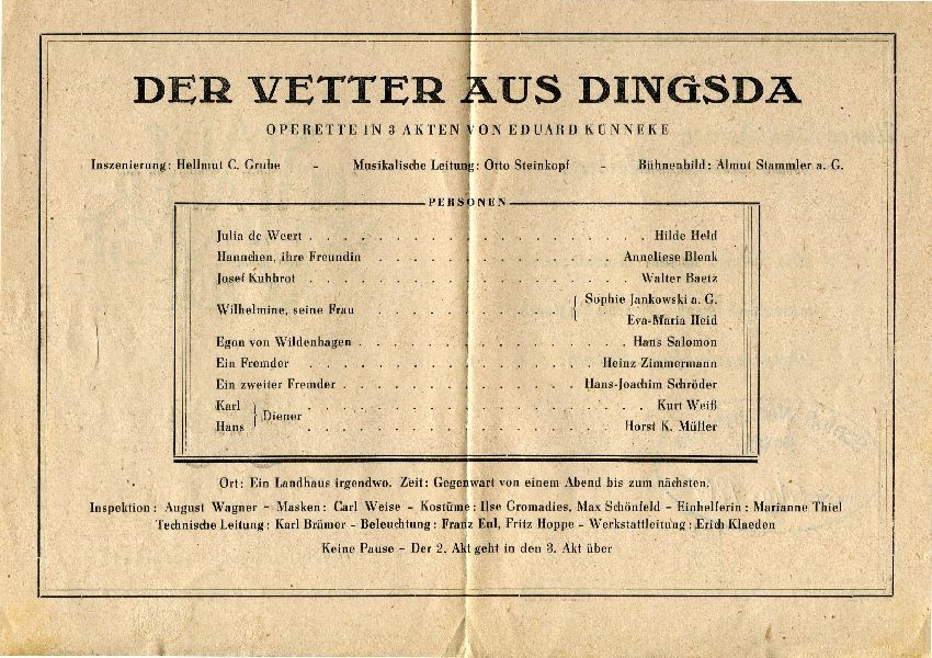Stadttheater Wernigerode Sommerspielzeit 1949 "Vetter aus Dingsda" (Schloß Wernigerode GmbH RR-F)