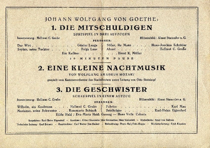 Stadttheater Wernigerode, Sommerspielzeit 1949 "1. Die Mitschuldigen""2.Eine kleine Nachtmusik""3. Die Geschwi (Schloß Wernigerode GmbH RR-F)