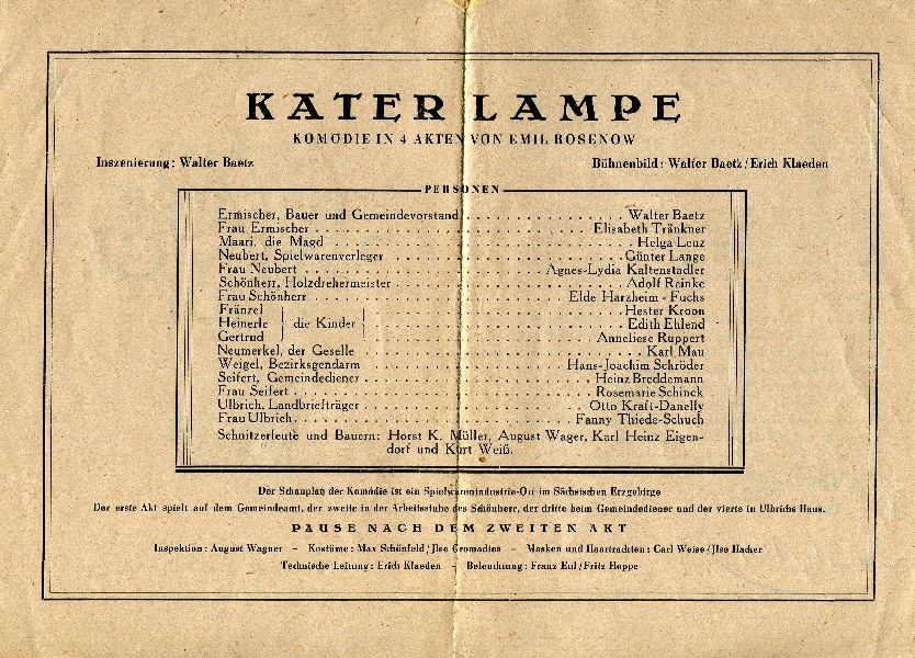 Programm Stadttheater Wernigerode Sommerspielzeit 1949 "Kater Lampe" (Schloß Wernigerode GmbH RR-F)