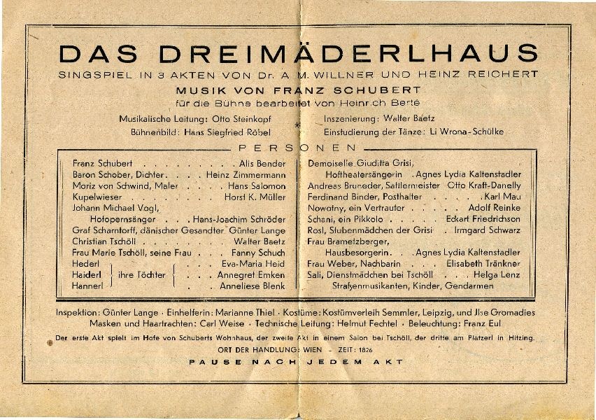 Stadttheater Wernigerode, Sommerspielzeit 1948 "Das Dreimädelhaus" (Schloß Wernigerode GmbH RR-F)