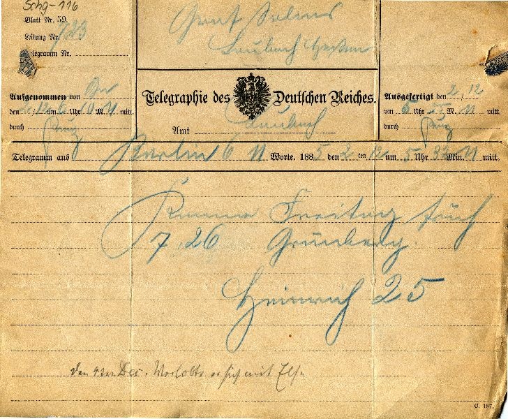 Telegr.: Berlin 02.12.1885 Heinr. 25 an Graf Solms-Laubach (Schloß Wernigerode GmbH RR-F)