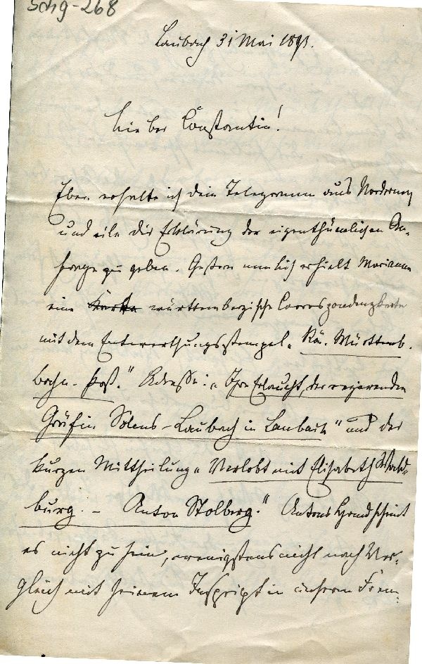 Laubach 31. Mai 1891 Schwager Friedrich an Constantin (Schloß Wernigerode GmbH RR-F)