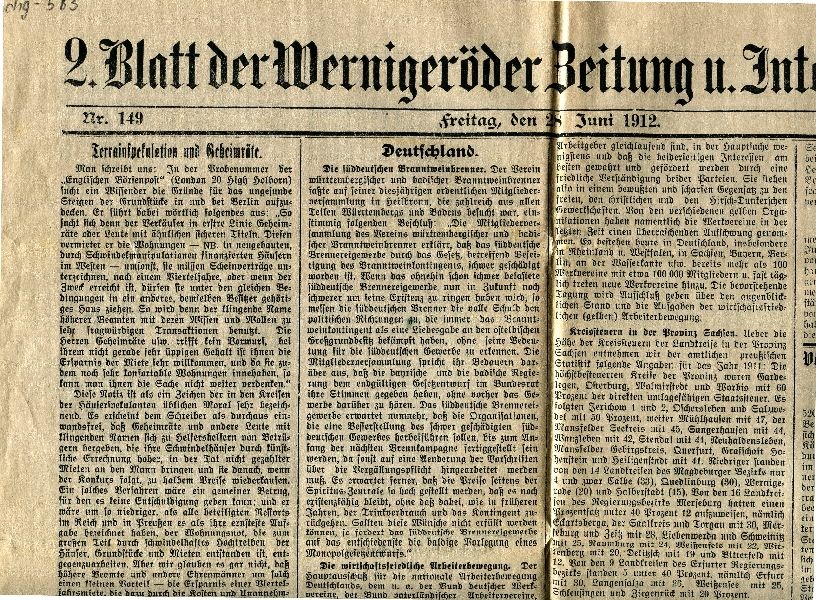 2. Blatt d. Wernigeröder Zeitung Nr. 149 (Schloß Wernigerode GmbH RR-F)