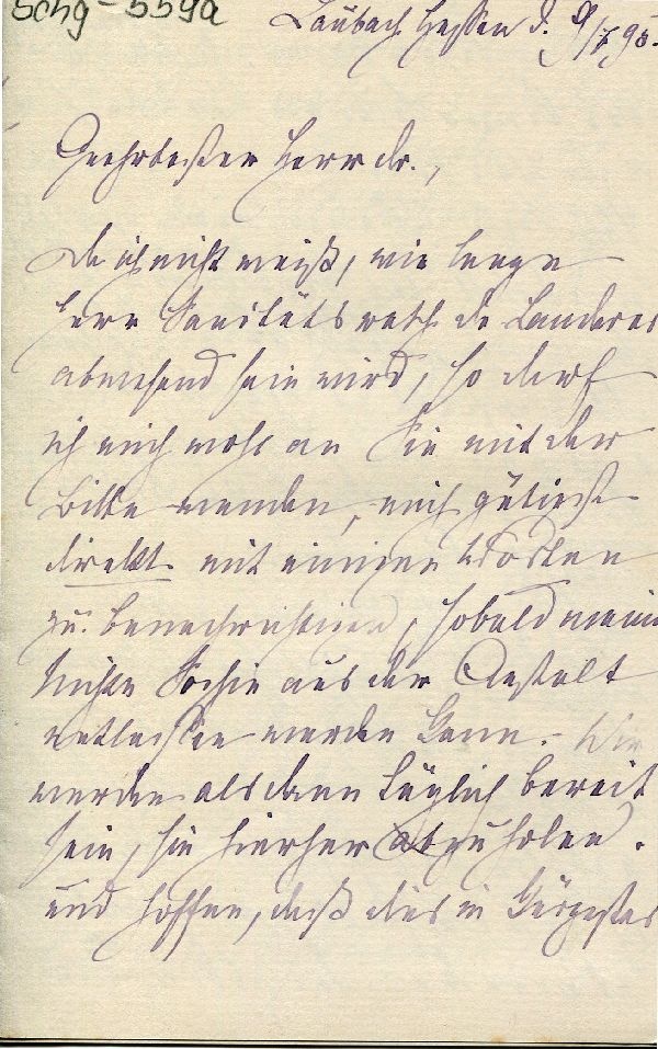 Laubach d. 09.07.1895 ohne Unterschrift an Herrn Dr. (Schloß Wernigerode GmbH RR-F)